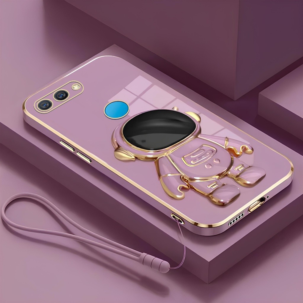 Case Oppo F9 A12 A7 A5s Luxury Plating Dudukan Lipat Astronot Free Tali Lanyard