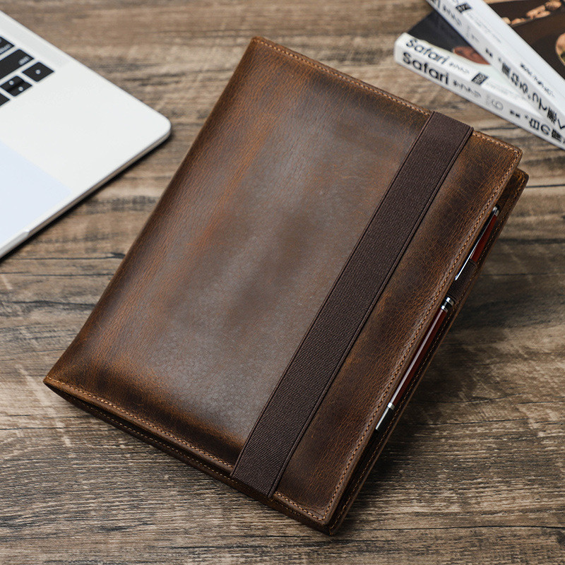 

Genuine Leather A5/B5 Laptop Handmade Notebook Cover with Multiple Card Fountain Pen Positions Stationery School Office Supplies