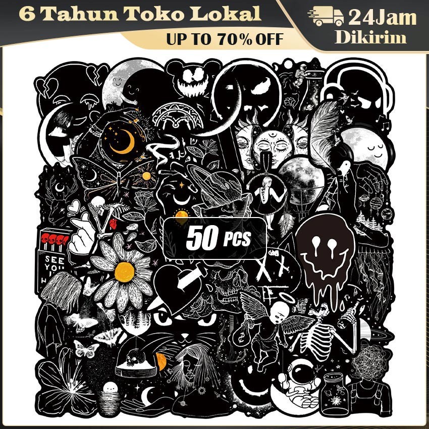 

Pack Stiker Minimalis Black and White 50 Lembar / Stiker Vinyl Tahan Air untuk Tumbler, Tablet, Buku & Aksesori Gaya