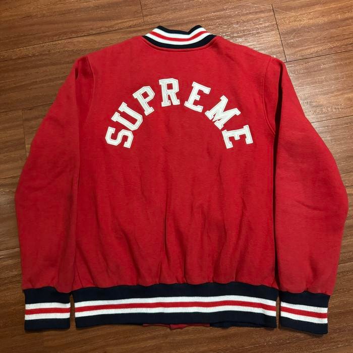 Jaket Varsity Supreme X Mitchell Ness Merah - Size M