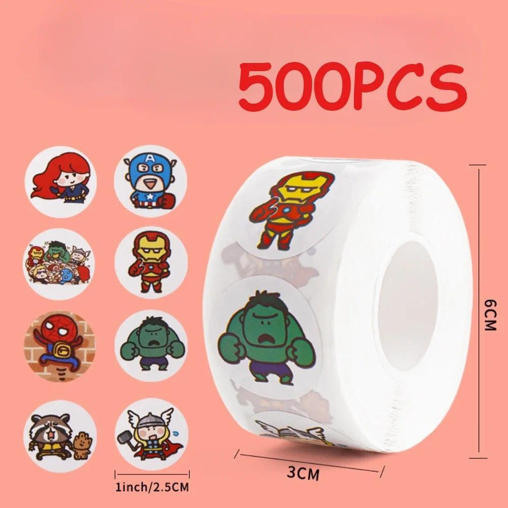 

500PCS Multiple Styles Avengers Roll Sticker MV Decorative Seal Sticker Circular Alliance Hulk Steel Iron Man Sticker Kids Toys