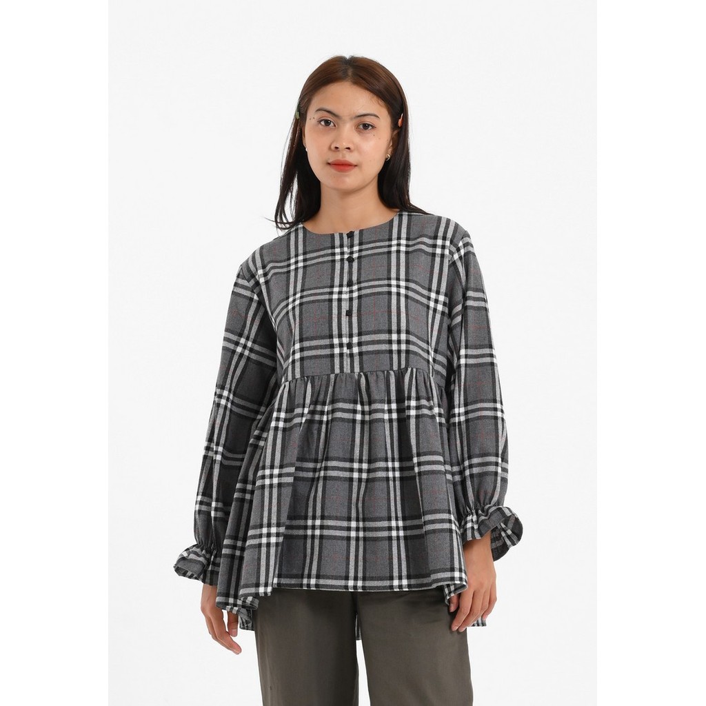 3Second Women's Shirt Long Sleeve Flannel Blouse Ruffle Sleeve Dara
