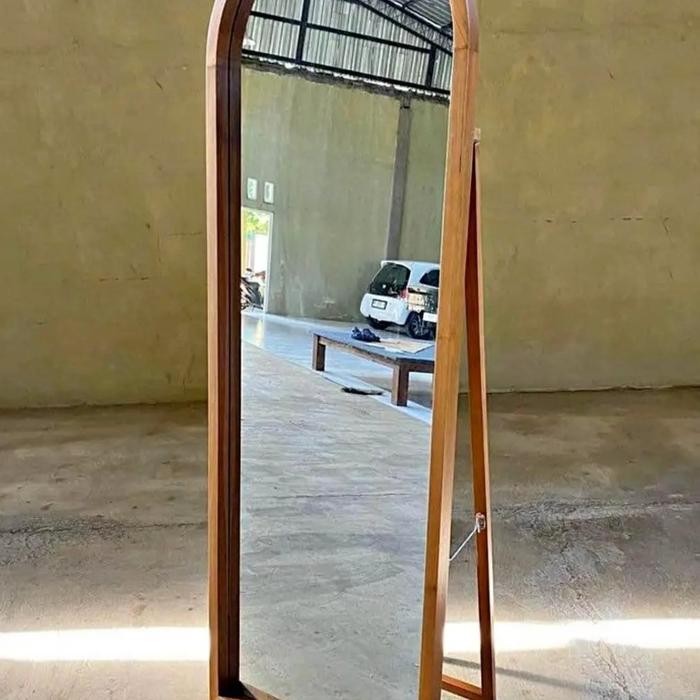 standing mirror minimalis kayu jati - mentah
