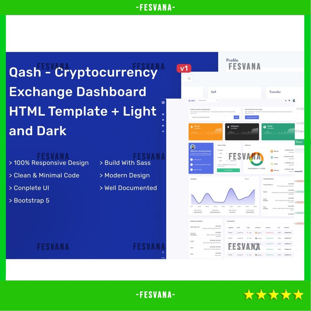 WEB TEMPLATE QASH - CRYPTOCURRENCY EXCHANGE HTML DASHBOARD D2241 FESVANA