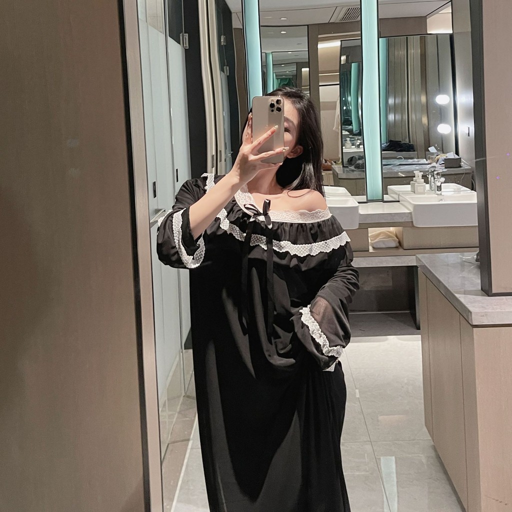 1499 Daster Seksi Jumbo Hitam Transparan Lengan Panjang Bikin Malam Makin Nakal