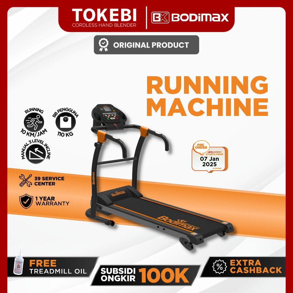 NEW Bodimax New Running Machine Black/ Treadmill / Alat Olahraga / Fitness PREMIUM