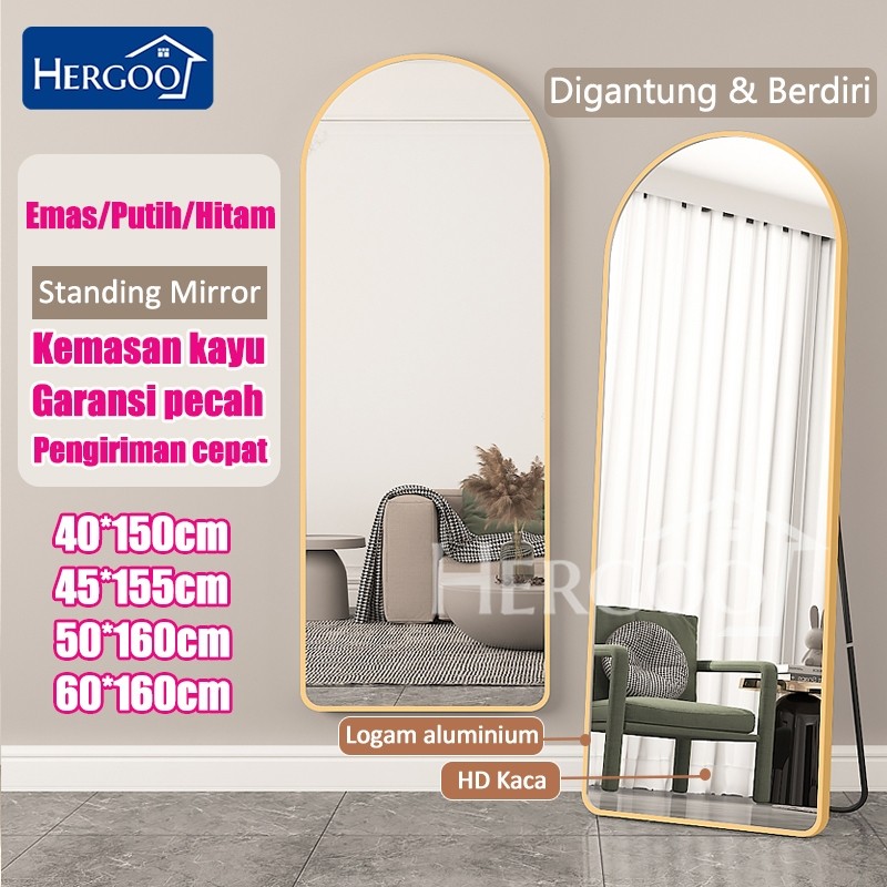 [Upgrade-Kemasan kayu] Standing mirror Cermin standing 160 X 50 CM Cermin Berdiri full body Kaca cer