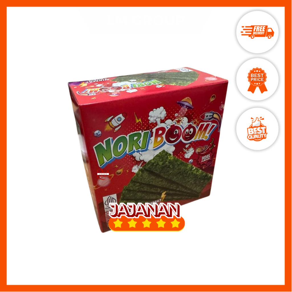 

Nori Boom Rasa Original/Keju/Pedas/BBQ/Ayam Goreng 1 Pack Isi 12 pcs @3gr Jajanan Termurah