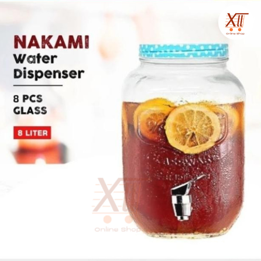 NAKAMI NK~JJ8 GLASS WATER JUICE JAR DISPENSER/WADAH AIR DISPENSER KACA 8 LITER