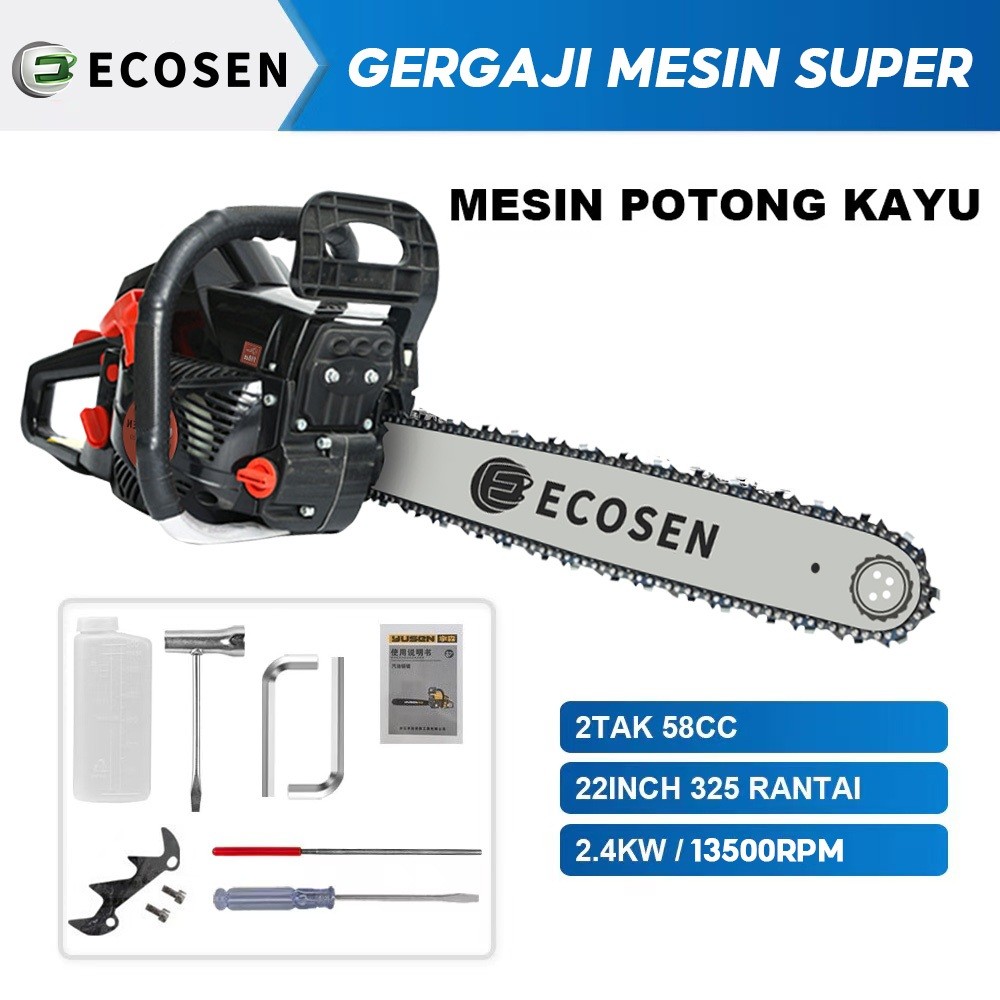 ECOSEN Alat Pemotong Gergaji Lanjut Bensin Portabel 20/22/24 Inci Asli Baja Mini/Gergaji Mesin/Mesin