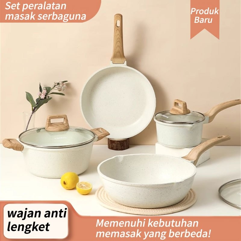 Granit Putih Antilengket Peralatan Masak Dapur Wajan Rumah Tangga  Premium Set 4 Pcs Wajan Panci Jum