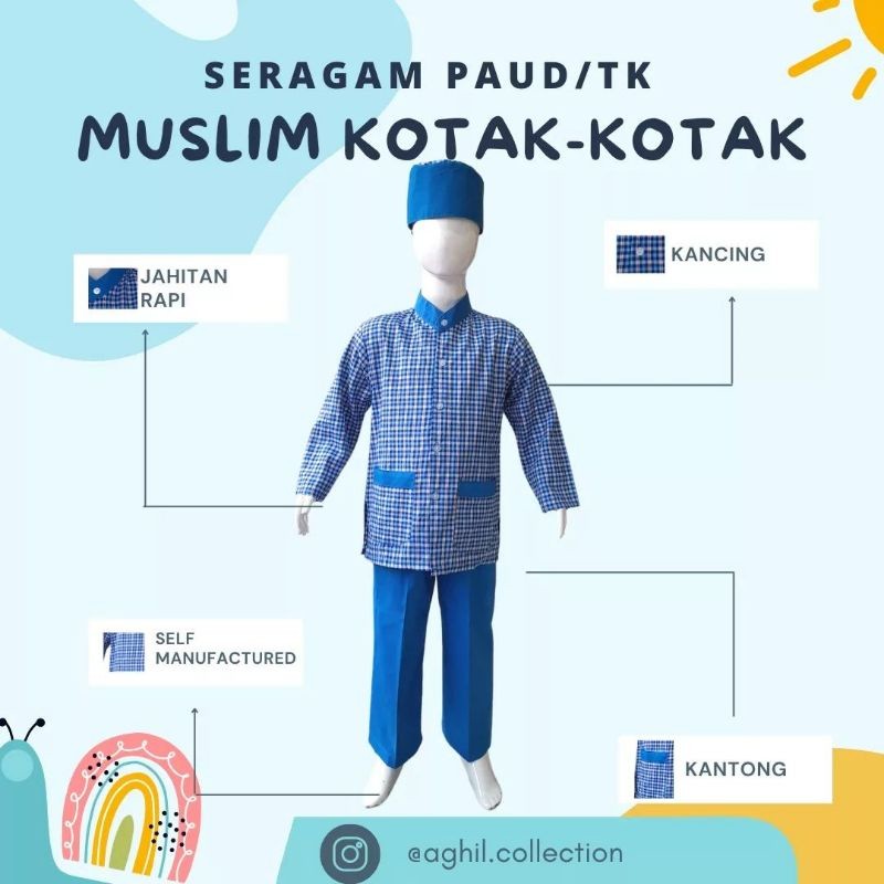 MACIAS_ SERAGAM TK/PAUD MUSLIM KOTAK-KOTAK BAJU TK/PAUD MUSLIM KOTAK-KOTAK BIRU