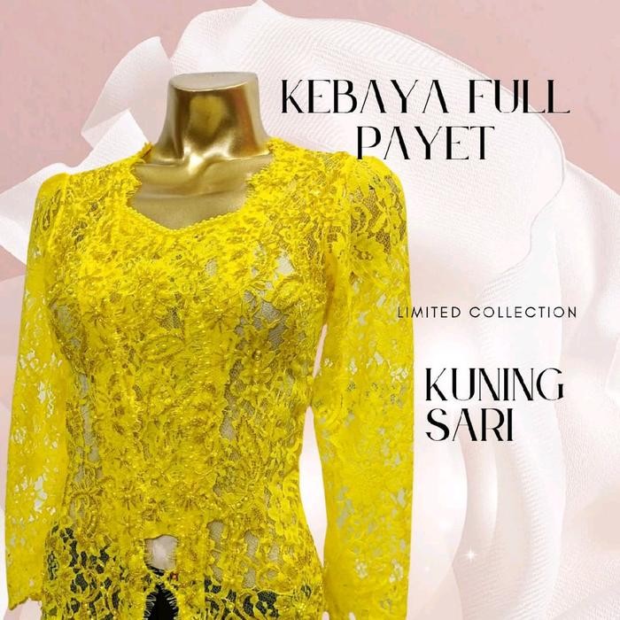 Kebaya Bali Premium Full Payet Depan - Mewah & Elegan - Atasan Wanita Brokat Panjang - Pesta, Kain, 