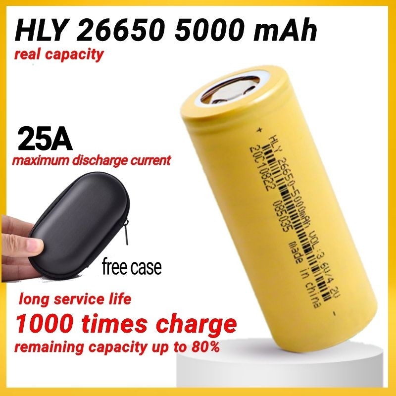 Baterai HLY 26650 5000 mAh real capacityCO
