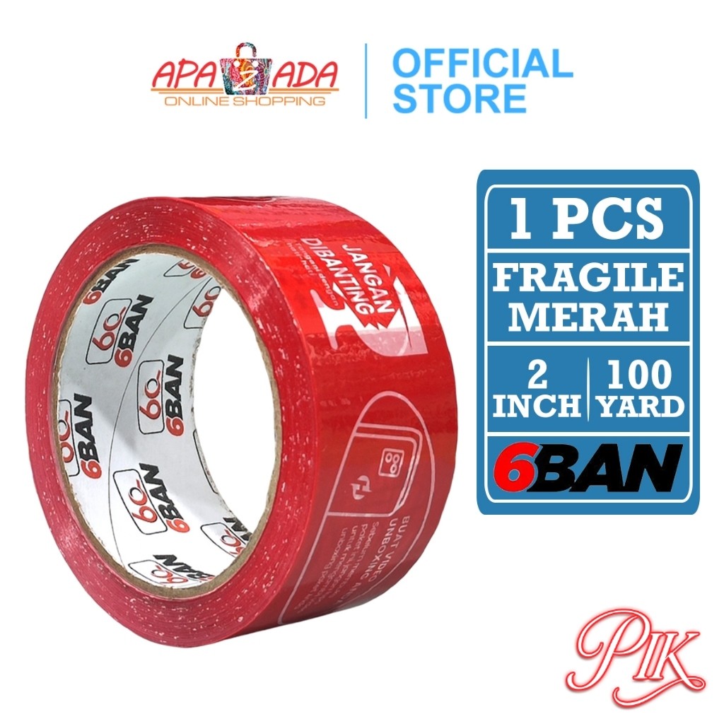 

Lakban Fragile Merah 48mm x 100 Yard [1 Pcs Lakban] / Solasi 6BAN Pecah Belah