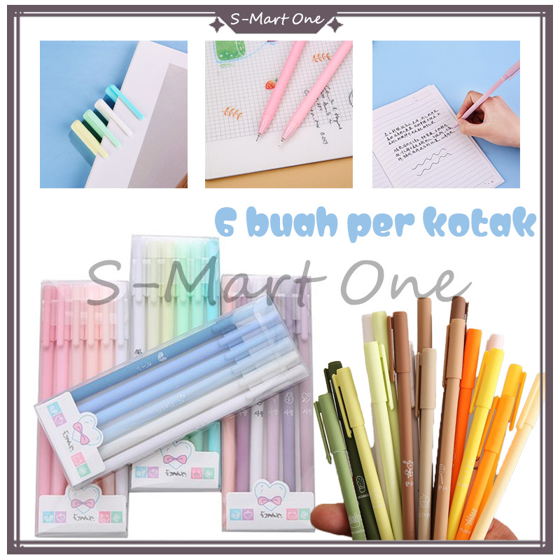 

SM Set 6 Pcs Pena Gel 0.5mm/ Warna Pastel 1 Set Pen Gel /Aesthetic Pulpen Gel 6IN1 Warna Gradasi Pena Gel Set