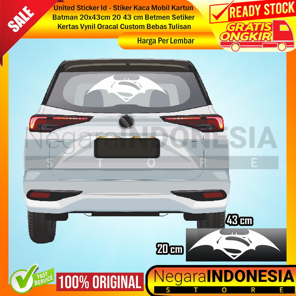 United Sticker Id - Stiker Kaca Mobil Kartun Batman 20x43cm 20 43 cm Betmen Custom Bebas Tulisan Log
