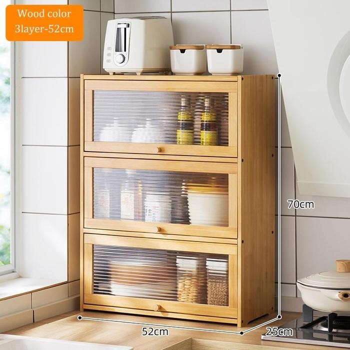 Rak Laci Kosmetik 3 Susun Lemari Mini Tempat Kosmetik Rak Kabinet Dapur bambu Lemari Penyimpanan Rak