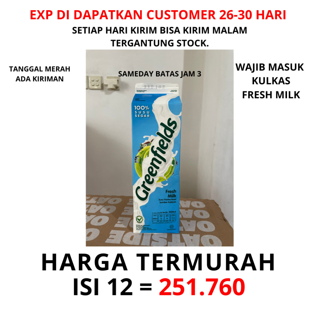 

Greenfield Fresh Milk 1 lt liter seliter | 1000 ml | susu segar 1 KARTON greenfields green field dus