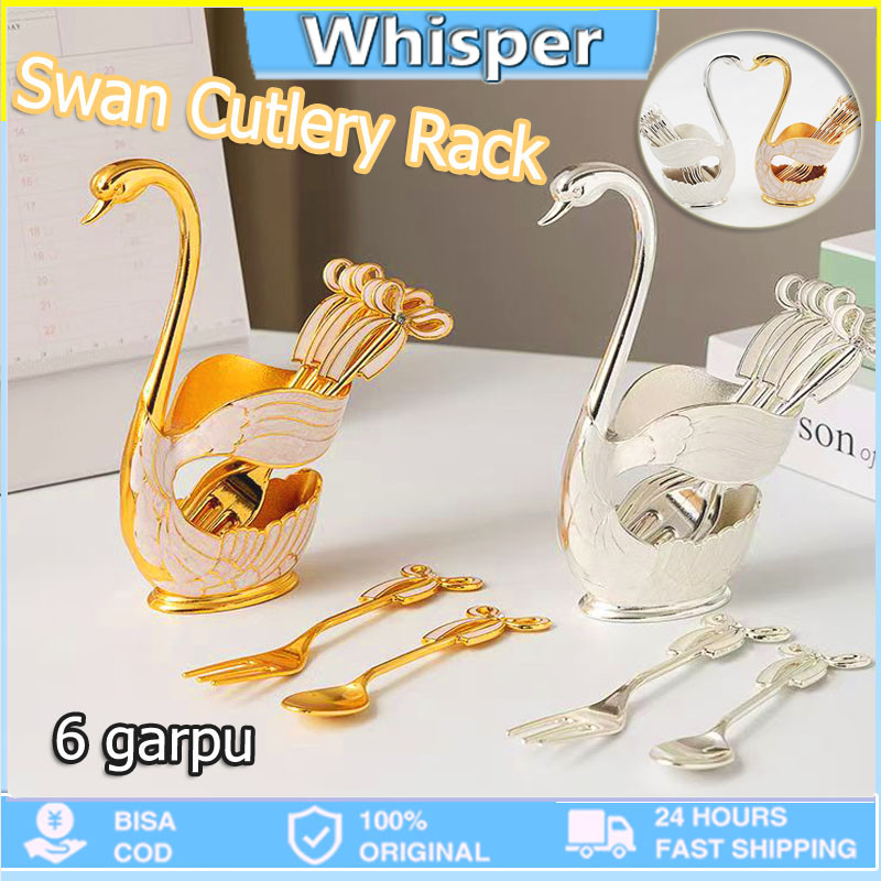 Cod 6 Sendok Garpu Sendok Angsa Set Sendok Mawar Emas Perak Mewah