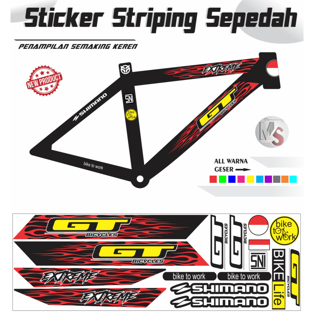 STICKER Striping Variasi Bike Stiker Sepeda Set GT EXTRIME STILE Y57