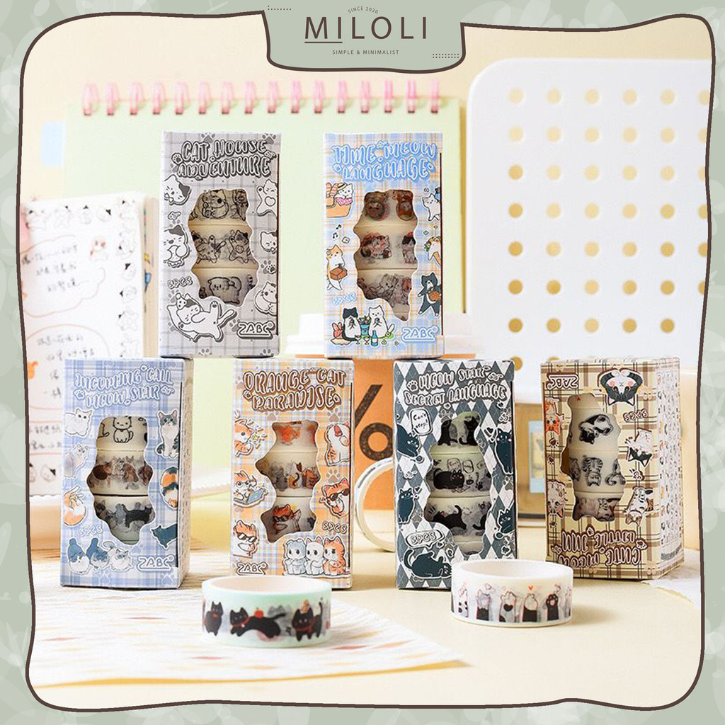 

[MILOLI] 5 Rolls CAT ANIMAL WASHI TAPE STICKER SET PATTERN Deco Masking Tape Jurnal DIY Scrapbook - A0073