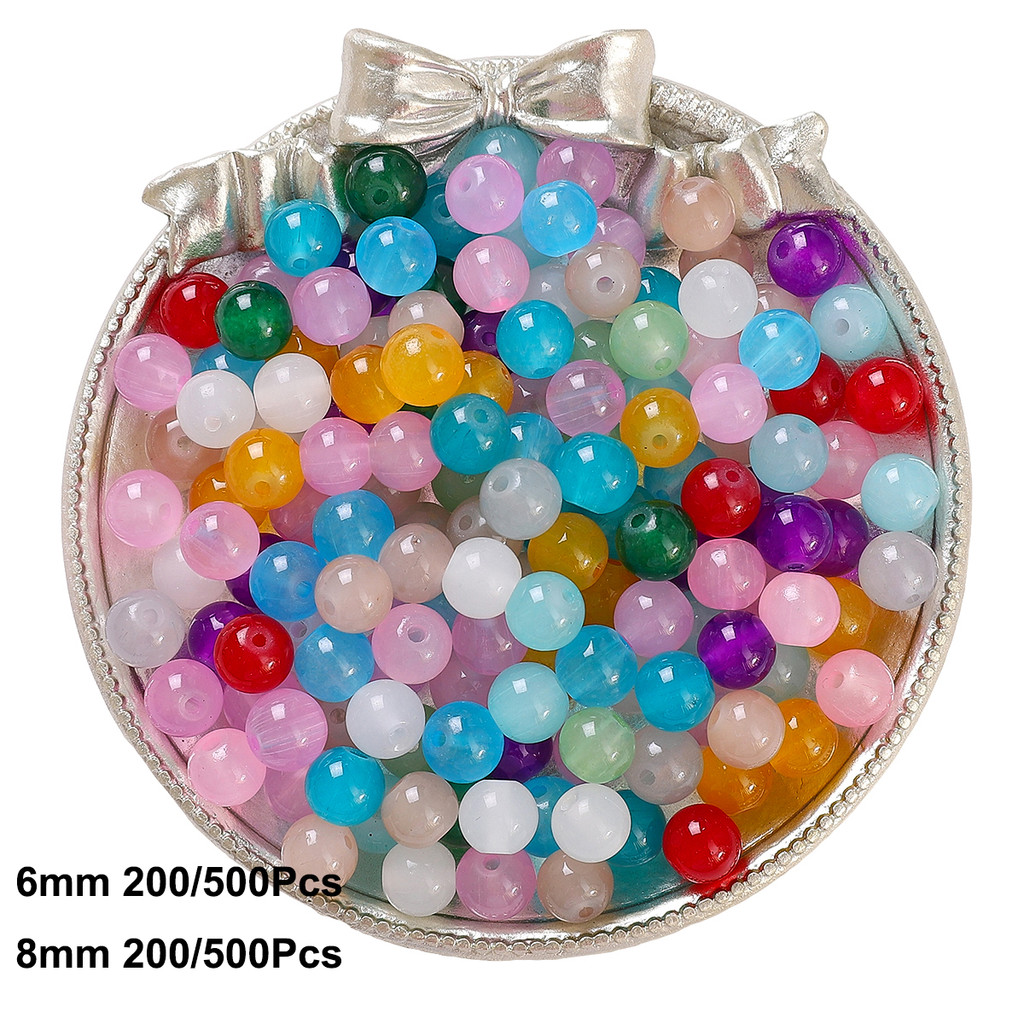 

About 200-500Pcs Glass Jelly Solid Color Unique Loose Beads Handmade DIY Jewelry Friendship Bracelet Accessory (Random color)
