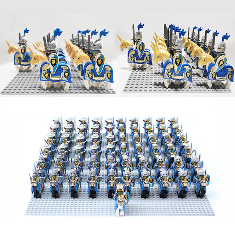 

Medieval Age Vintage Falcon Frightening Knight Red Lion Castle Dragon King Solider Figures with Horse Building Block Kid Toys