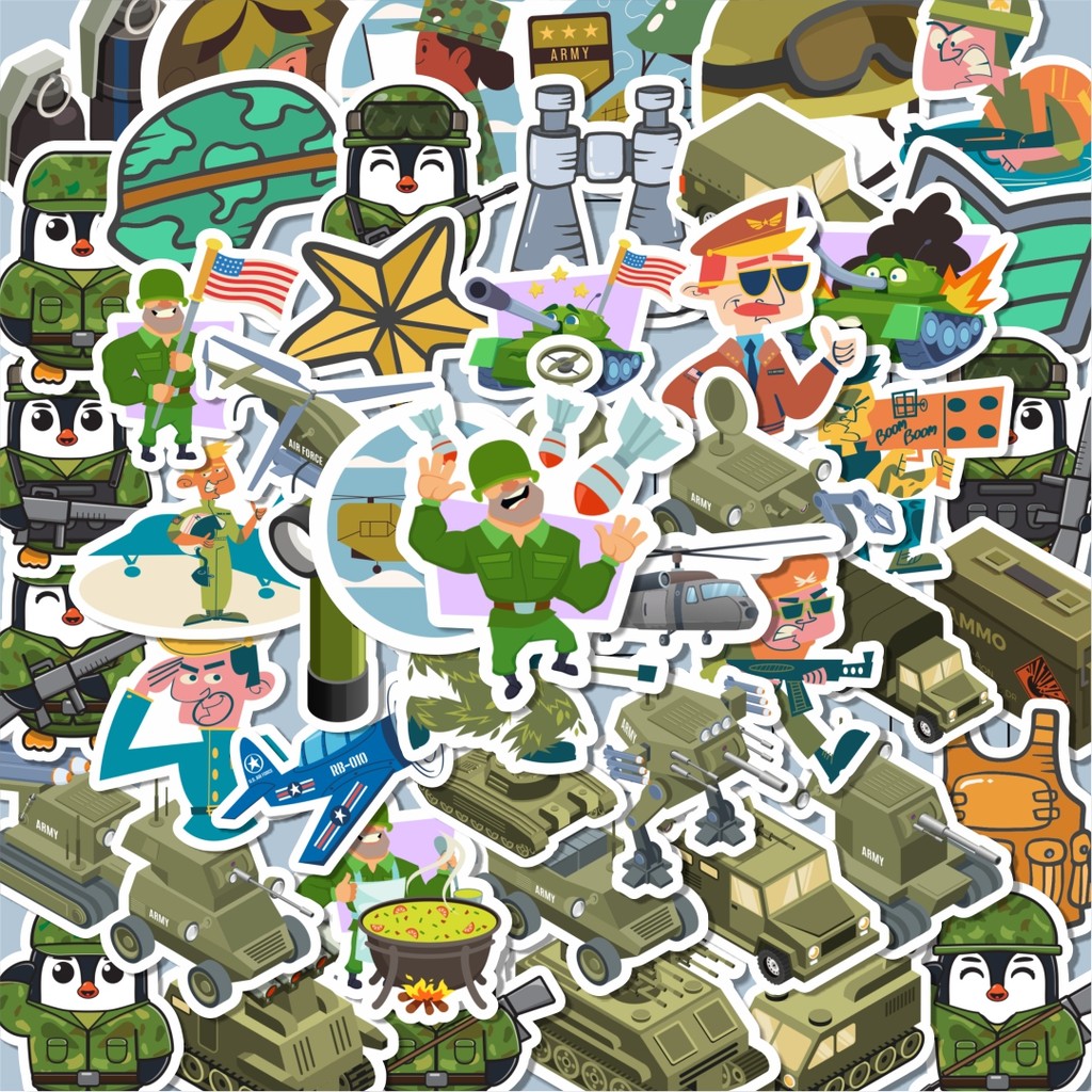 

100PCS Lucu Stiker Tentara Cute Stiker Korea Stiker Aesthetic Stiker Anti Air Stikers Berperekat Waterproof sticker decal buat Motor Helm Buku Journal Koper Casing HP Laptop Botol Minum Hadiah anak