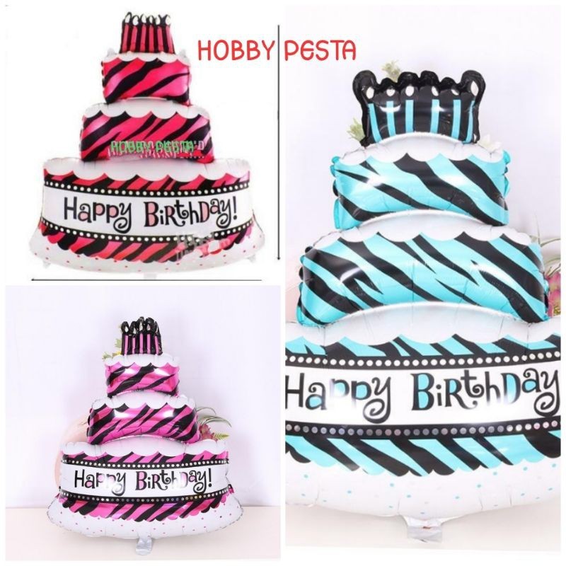 SUKAPESTA - Balon Foil Kue 3 Susun Jumbo / Foil Cake Ulang Tahun 3 Tingkat Besar