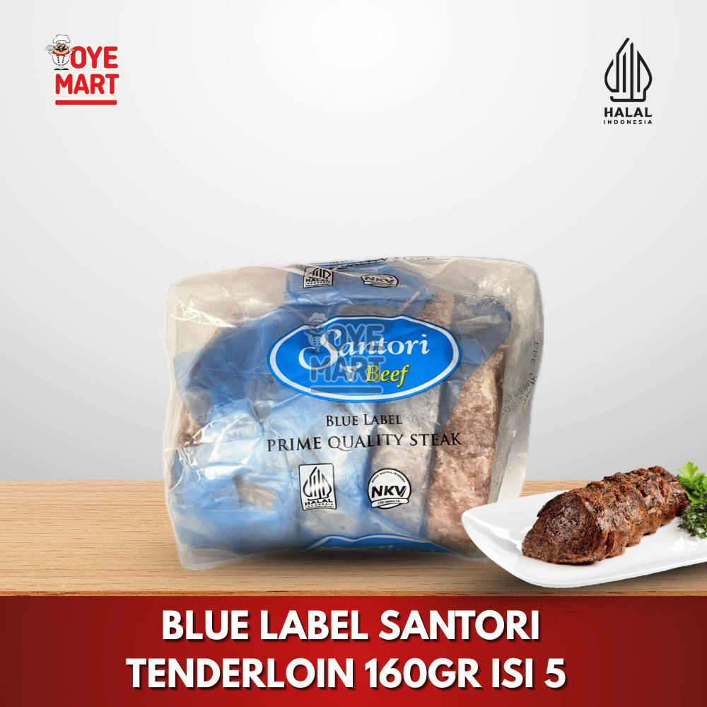 

BLUE LABEL SANTORI BEEF TENDERLOIN 160GR ISI 5 DAGING STEAK SAPI HARGA PROMO WAGYU MELTIQUE MELTIK