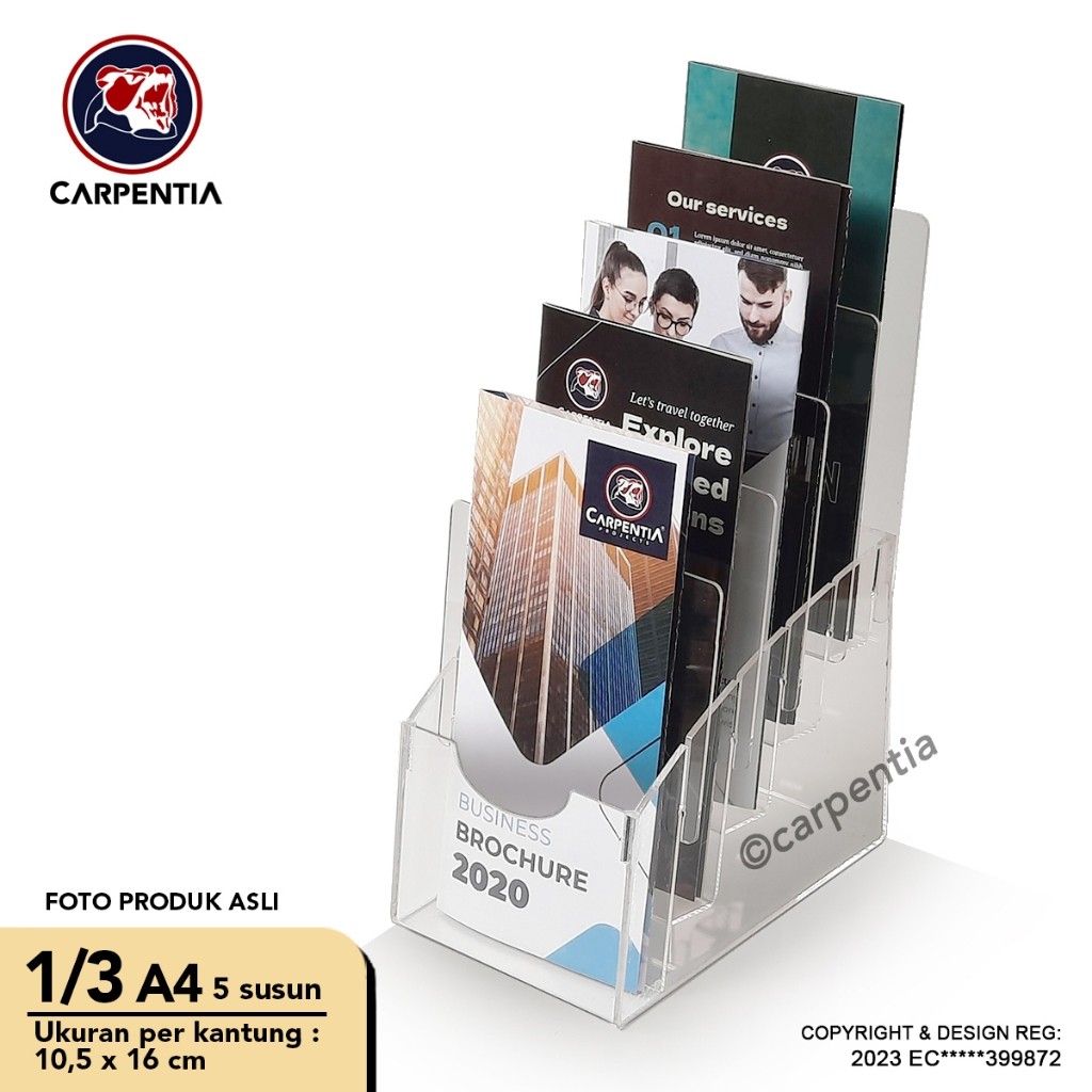 

Carpentia Tempat Brosur Akrilik 5 Tingkat [ 1/3 A4 - A6 ] Display Tipe E 5 Susun