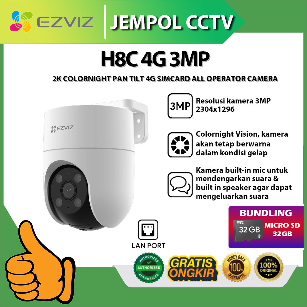 EZVIZ H8C 4G 3MP 2K COLORNIGHT PAN TILT 4G SIMCARD ALL OPERATOR CAMERA FREE MICRO SD 32GB