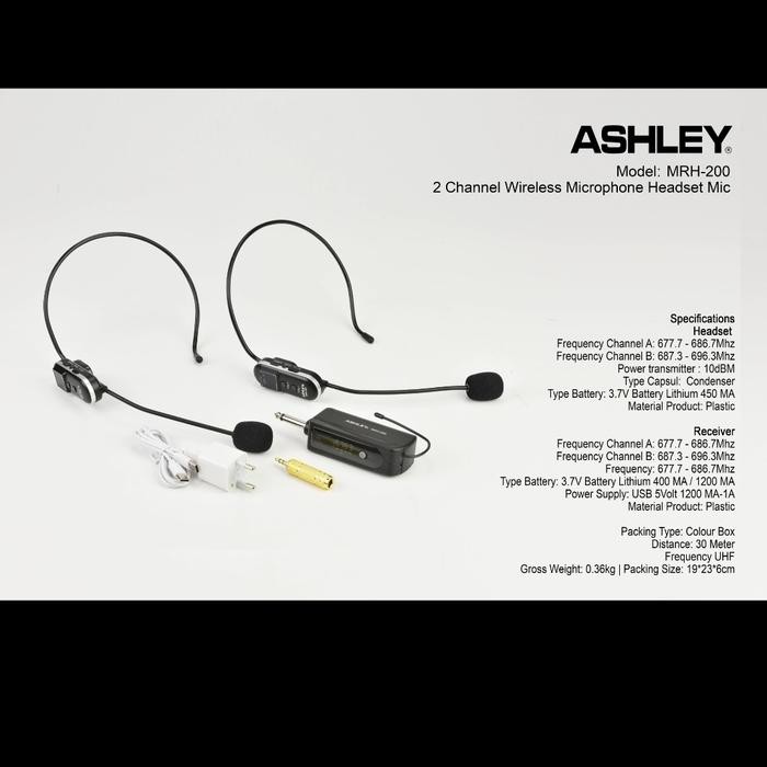 MIC WIRELESS ASHLEY MRH200 2BH MICROPHONE HEADSET MRH 200 GARANSI ORIGINAL