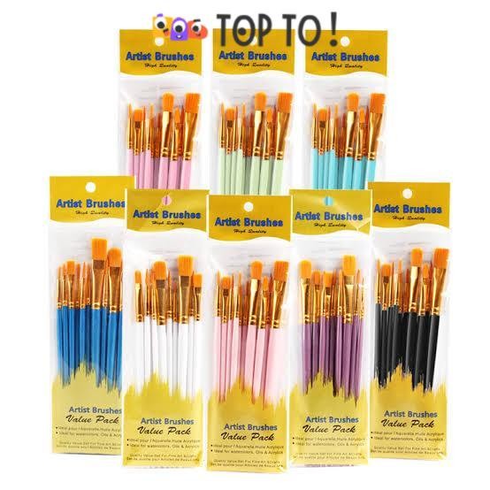 

(isi 10) Kuas Lukis Cat Air 1 Set Isi 10 / PAINT BRUSH Akrilik / Watercolour / Acrylic / Oil Paint / Nylon / Round Flat Filbert / Painting Artist Brush Set Samoyed