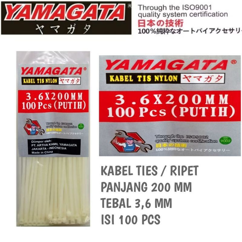

RIPET 3,6 x 200 MM YAMAGATA kabel ties ripet nylon lebar 3,6 mm 20Cm Isi 100pcs putih