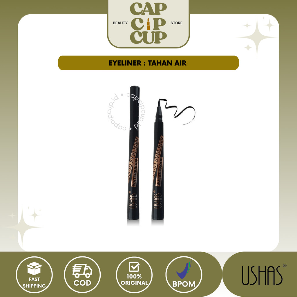 CAP - USHAS Eyeliner TP210 Liquid Eyeliner 1.6gr Black - Eyeliner Spidol Tahan Air