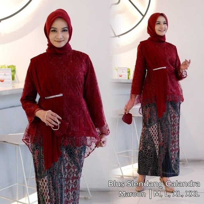 Atasan Kebaya Selendang Muslim Wanita / Kebaya Promo Modern - MAROON, ATASAN M