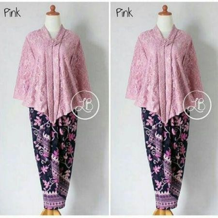 Setelan Kebaya Modern Floy Brokat Dusty Pink Dan Warna Lainnya - PINK, ATASAN M