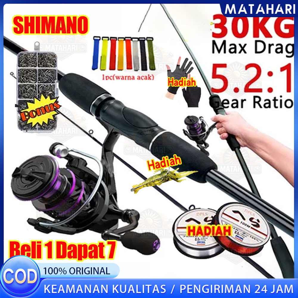 satu set reel pancing Reel Pancing Murah Kuat Power 1.65M/1.8M/2.1M Joran Pancing Reel Pancing Reel 