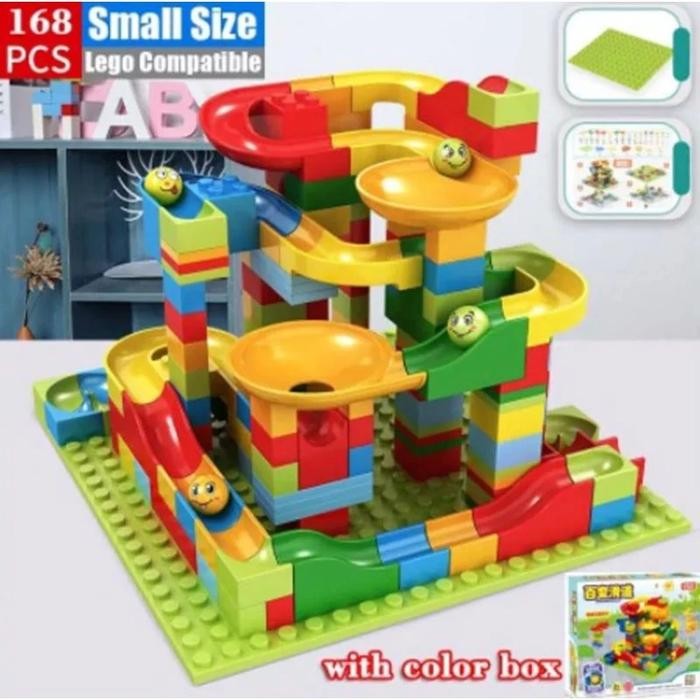 Balok Rakit Seluncur Bola 168 Pcs Mainan Edukasi Anak DIY Marble Run Kompatibel Lego Kids Toys Kado 