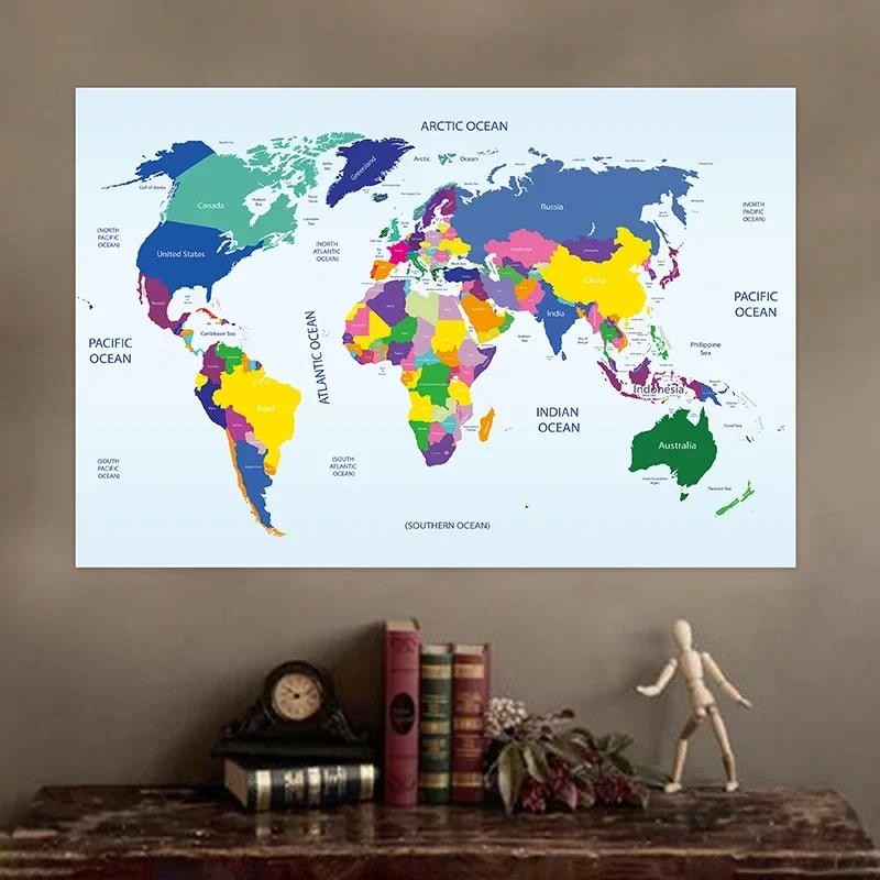 

Map of The World 100x70cm Painting Wall Non-woven Canvas Art Poster Modern Decorative Prints Room Office School Study Supplies