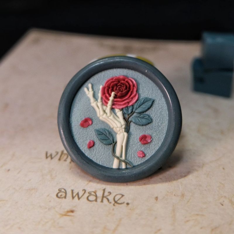 

3D Skeleton Rose Wax Seal Stamp Copper Head --25mm Novelty Relief DIY Toy Invitation Scrapbook Envelope Decoration Sealing Wax