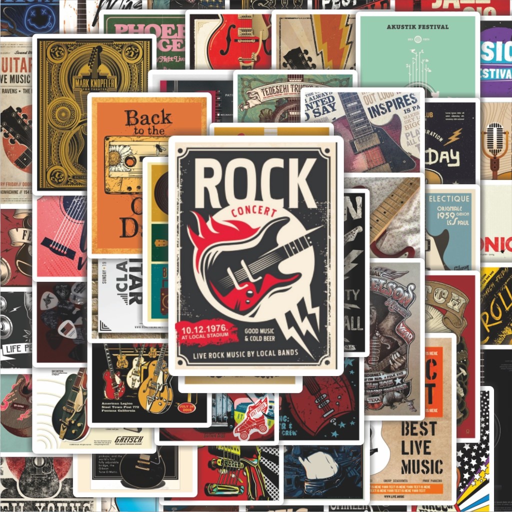 

100PCS Lucu Stiker Poster Gitar Stiker Aesthetic Stiker Anti Air Stikers Berperekat Waterproof sticker decal buat Motor Helm Buku Journal Koper Casing HP Laptop Botol Minum Hadiah anak