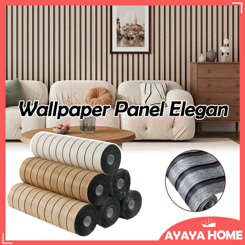 Wallpaper Dinding Minimalis/Dinding Motif Kayu Panel Lis/Wallpaper Dinding Motif Garis