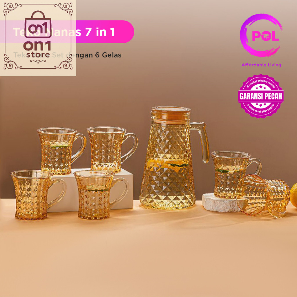 Set Teko Murah / POL - Teko Air + Gelas Kaca Nanas 7 in 1