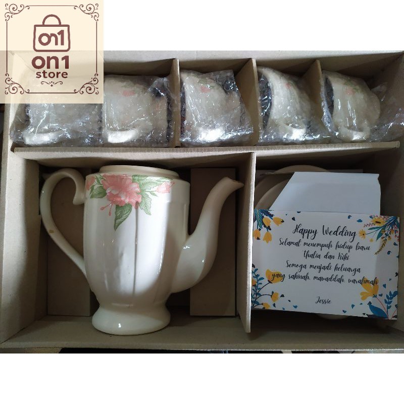 Set Teko Murah / Kado Teko Set Gelas Keramik - Hampers Teko Cantik - Kado Wedding - Kado Pernikahan