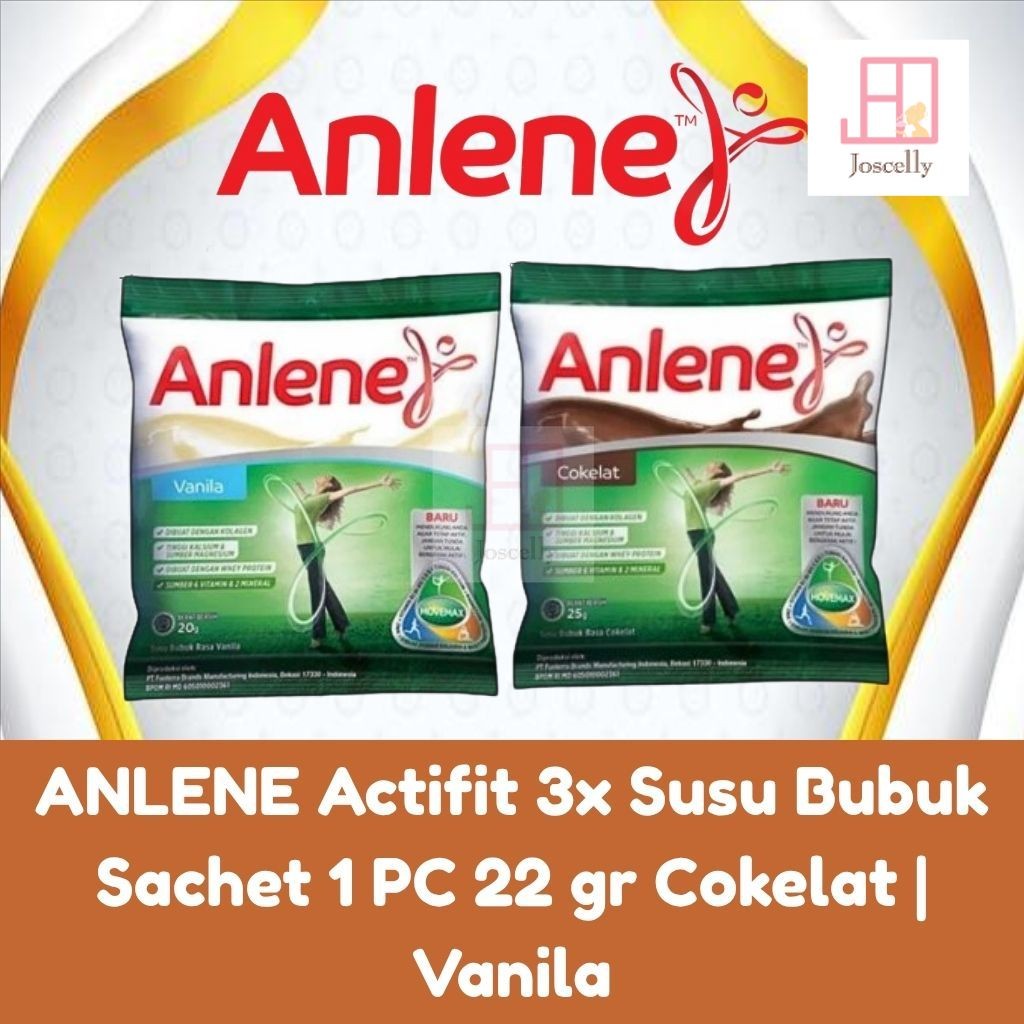 

JOSCELLY.ID ANLENE Actifit 3x Susu Bubuk Sachet 1 PC 22 gr Cokelat | Vanila