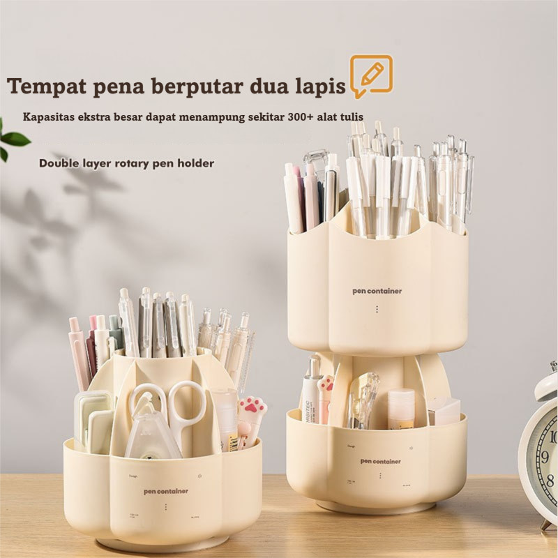 

Tabung Pensil Putar Bertingkat Dua Box Alat Tulis & Makeup Putar | Rotating Stationery