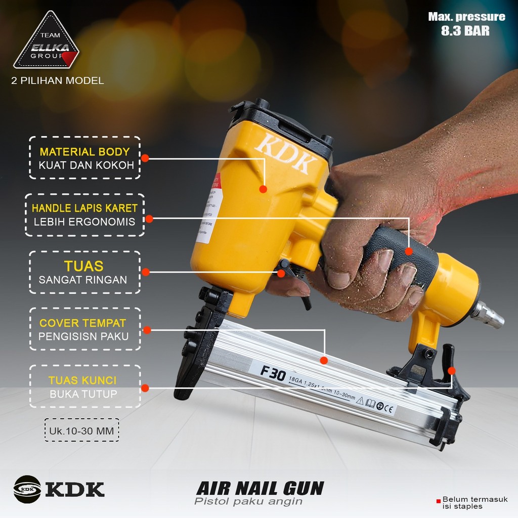 

KDK Air Nailer Gun F30 MO - Mesin Alat Paku Tembak Staples Stapler Nail